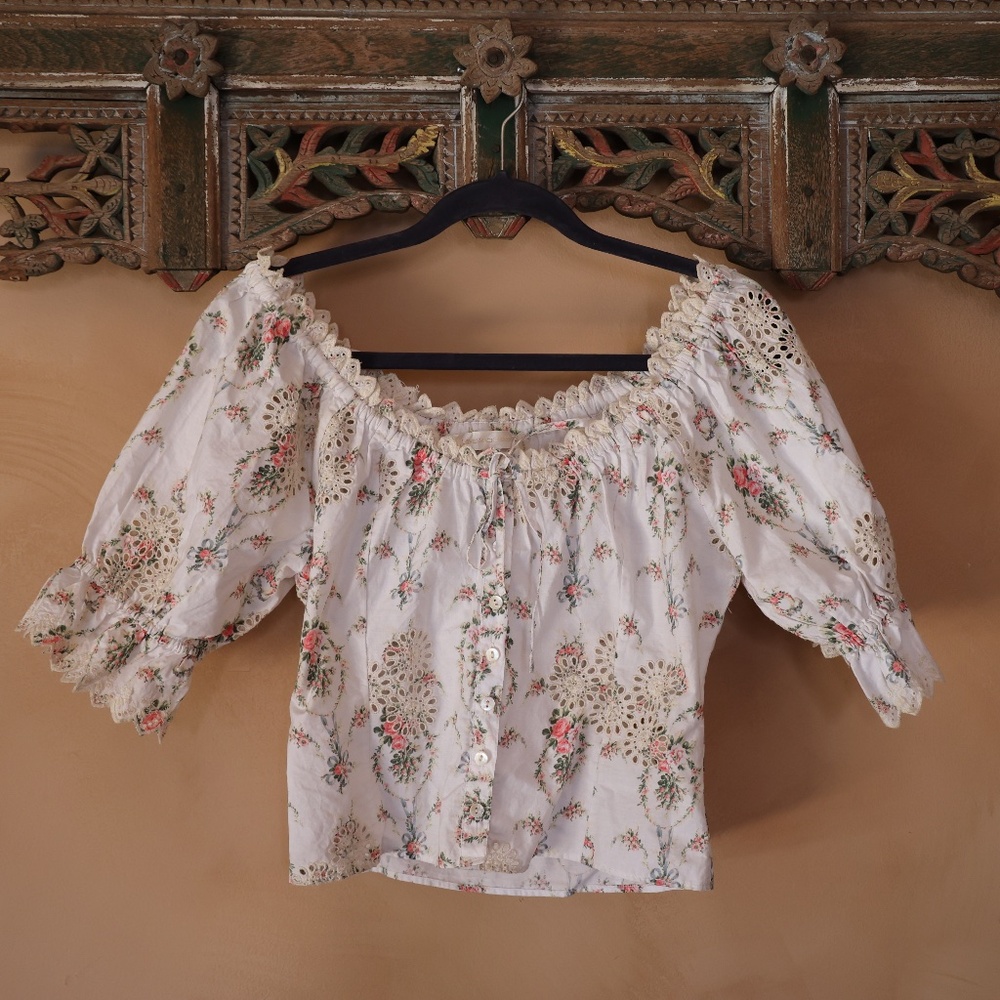 🌸Love Shack Fancy Vanilla Floral Anala Top Size 8